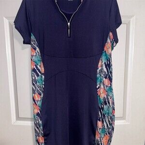 Pebble Beach Golf Dress Womens Plus 1X Navy Floral 1/4 Zip Pockets